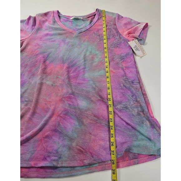 NWT botique Giddy up glamor size large L tie dye pink v neck short sleeve - Picture 7 of 8